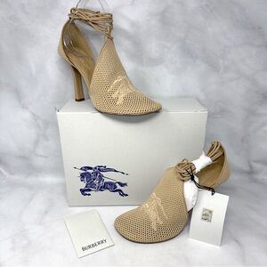 NEW Burberry Prorsum Embroidered Logo Mesh Ankle Wrap Tie Sandal Pump Heels 39.5